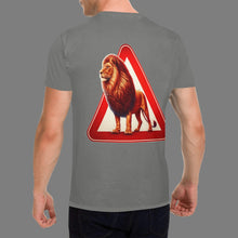 Load image into Gallery viewer, Lion T-Shirt, Caution Sign T-Shirt, Animal Print Tee, Graphic Tees for Men, Unique Lion Shirt, Men&#39;s Trendy T-Shirts, Wildlife Graphic Shirt
