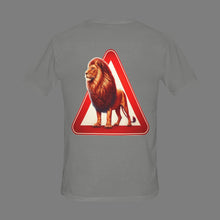 Load image into Gallery viewer, Lion T-Shirt, Caution Sign T-Shirt, Animal Print Tee, Graphic Tees for Men, Unique Lion Shirt, Men&#39;s Trendy T-Shirts, Wildlife Graphic Shirt
