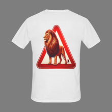 Load image into Gallery viewer, Lion T-Shirt, Caution Sign T-Shirt, Animal Print Tee, Graphic Tees for Men, Unique Lion Shirt, Men&#39;s Trendy T-Shirts, Wildlife Graphic Shirt
