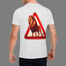 Load image into Gallery viewer, Lion T-Shirt, Caution Sign T-Shirt, Animal Print Tee, Graphic Tees for Men, Unique Lion Shirt, Men&#39;s Trendy T-Shirts, Wildlife Graphic Shirt
