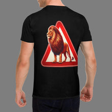 Load image into Gallery viewer, Lion T-Shirt, Caution Sign T-Shirt, Animal Print Tee, Graphic Tees for Men, Unique Lion Shirt, Men&#39;s Trendy T-Shirts, Wildlife Graphic Shirt
