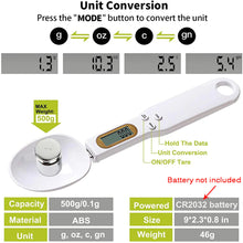 Load image into Gallery viewer, Digital measuring spoon electronic measuring spoon digital kitchen spoon scale precision measuring spoon electric measuring spoon digital food scale spoon kitchen measuring spoon with LCD multifunctional measuring spoon digital spoon scale cooking measuring spoon digital
