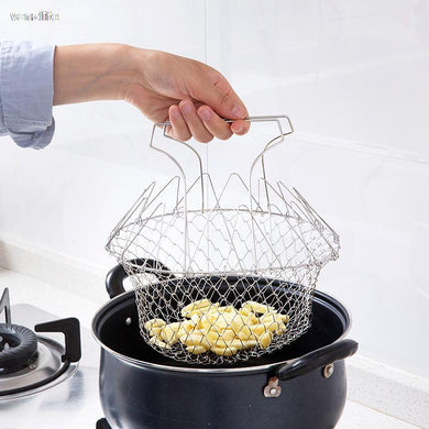 Foldable Fry Basket Stainless Steel Fry Basket Compact Frying Basket Multipurpose Fry Basket Easy Storage Fry Basket